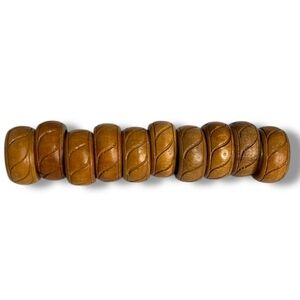 Wooden Napkin Holder Rings Set of 10 Medium Oak Tone Boho Retro Country
